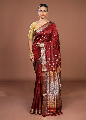 Red Assam Silk Saree With Blouse Piece