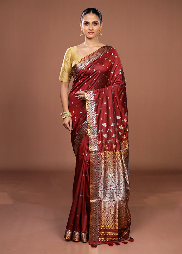 Red Assam Silk Saree With Blouse Piece