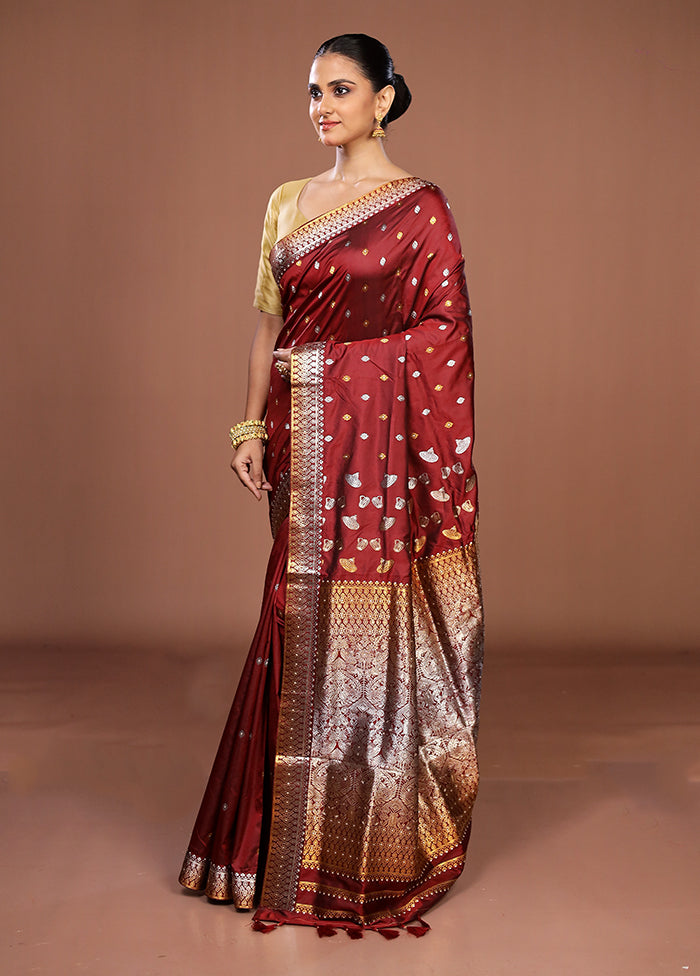Red Assam Silk Saree With Blouse Piece