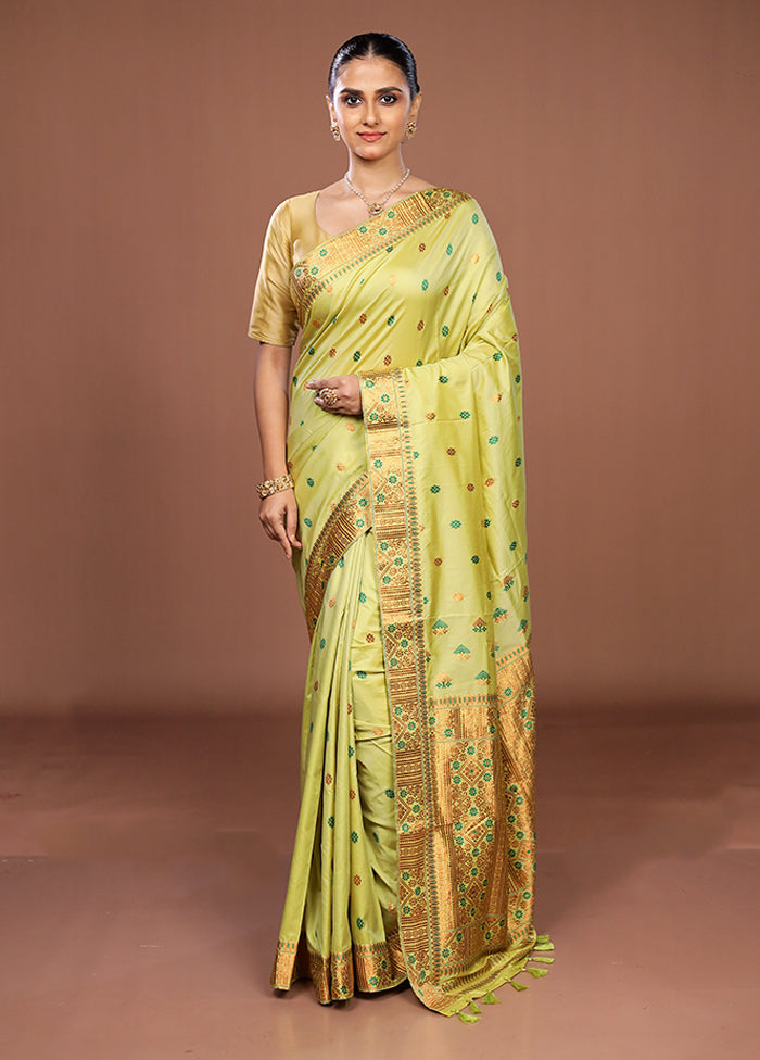 Green Assam Silk Saree With Blouse Piece