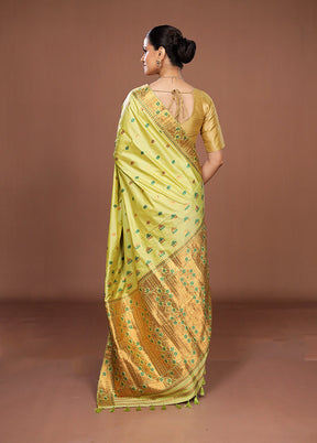 Green Assam Silk Saree With Blouse Piece