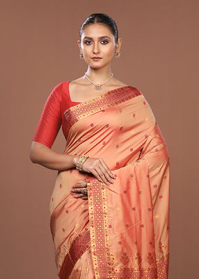 Pink Assam Silk Saree With Blouse Piece