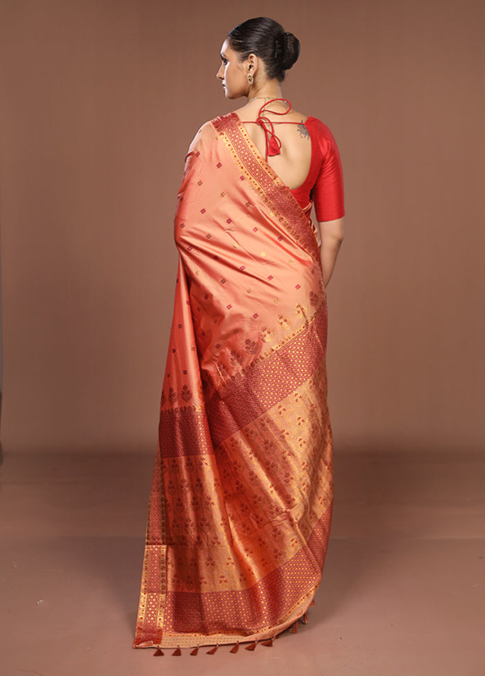 Pink Assam Silk Saree With Blouse Piece