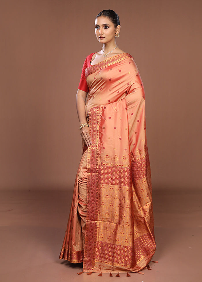 Pink Assam Silk Saree With Blouse Piece