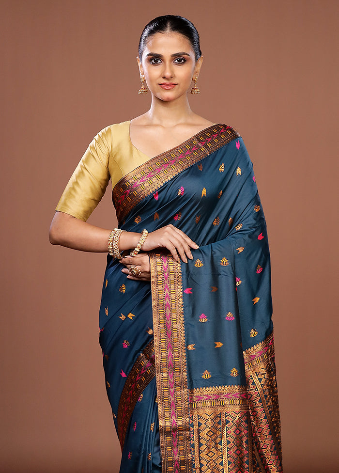 Blue Assam Silk Saree With Blouse Piece