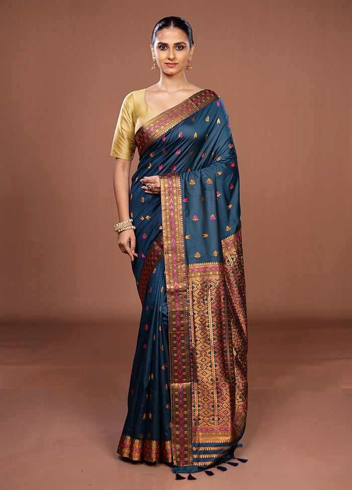 Blue Assam Silk Saree With Blouse Piece