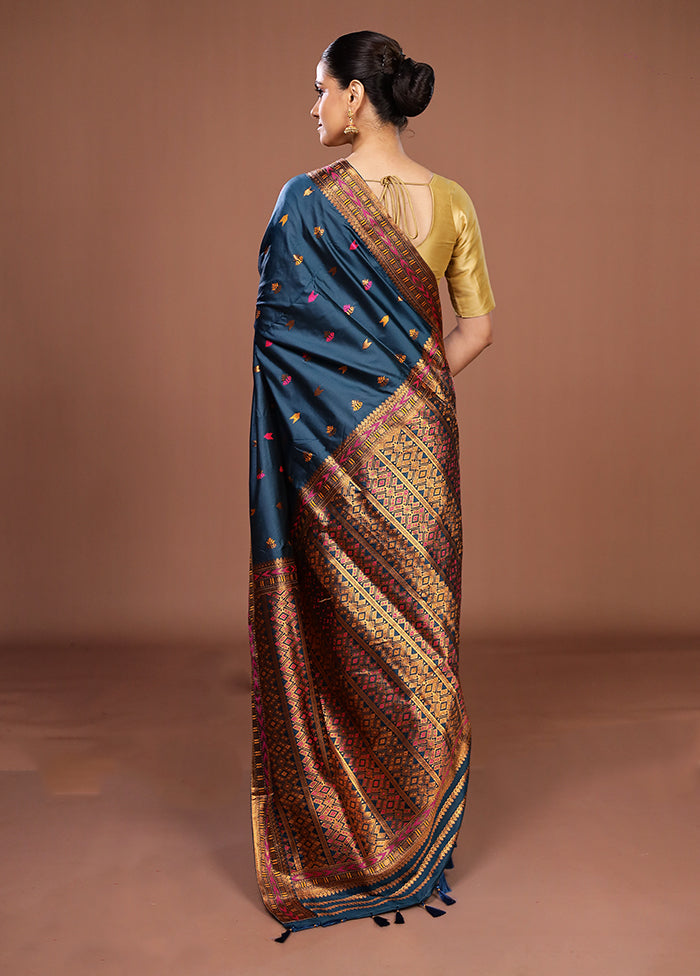 Blue Assam Silk Saree With Blouse Piece