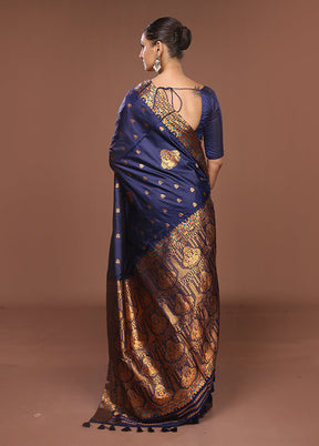 Blue Assam Silk Saree With Blouse Piece