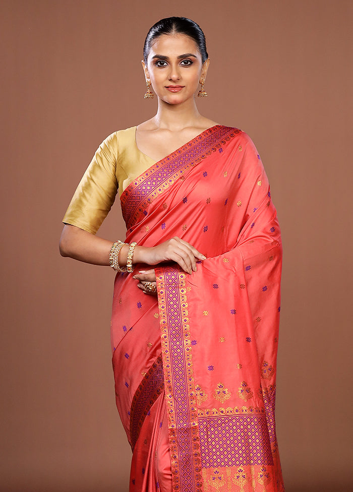 Pink Assam Silk Saree With Blouse Piece