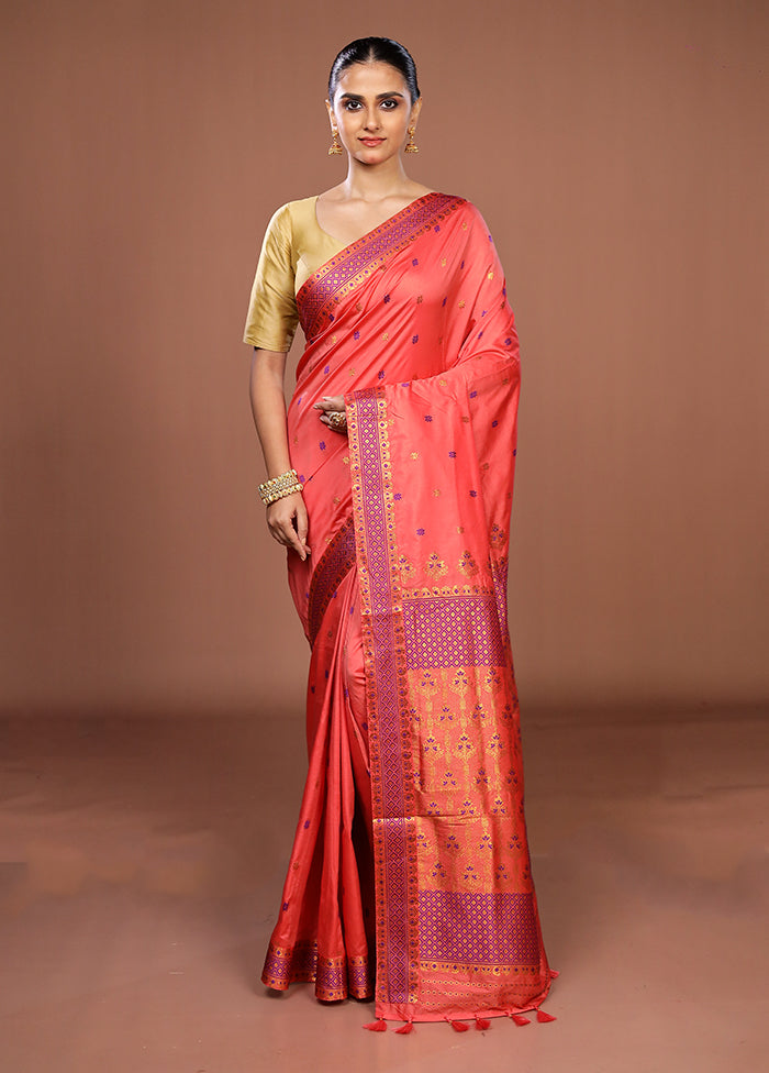 Pink Assam Silk Saree With Blouse Piece
