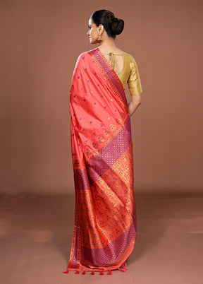 Pink Assam Silk Saree With Blouse Piece