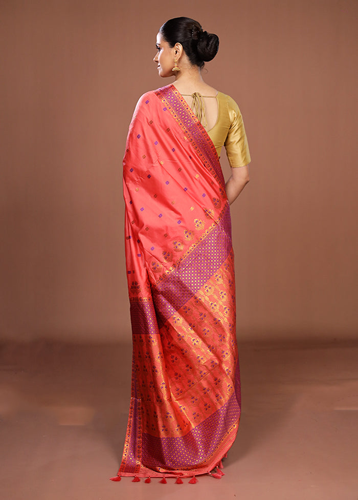 Pink Assam Silk Saree With Blouse Piece