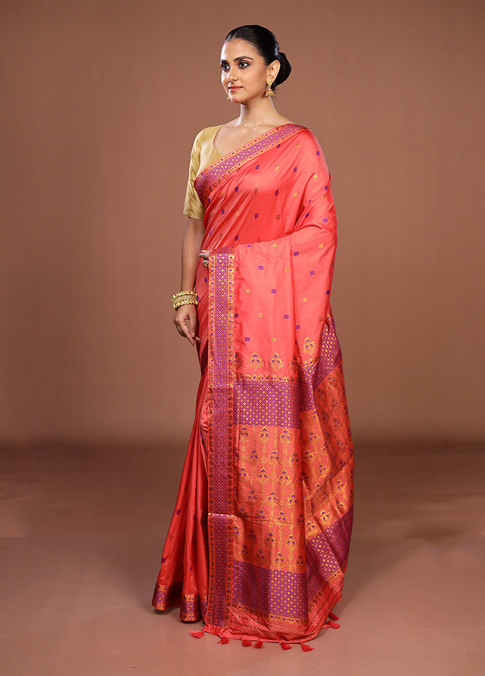 Pink Assam Silk Saree With Blouse Piece