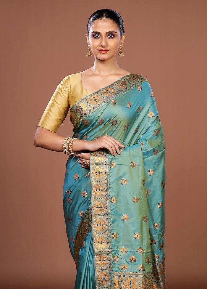 Green Assam Silk Saree With Blouse Piece