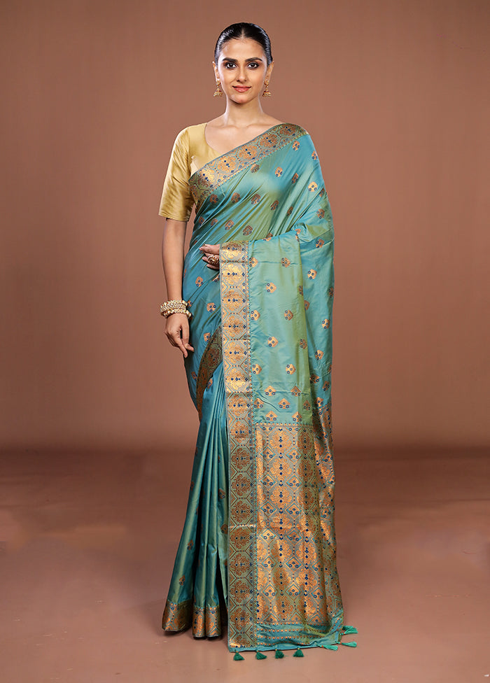 Green Assam Silk Saree With Blouse Piece