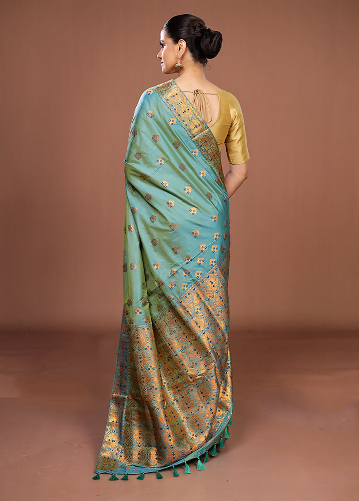 Green Assam Silk Saree With Blouse Piece