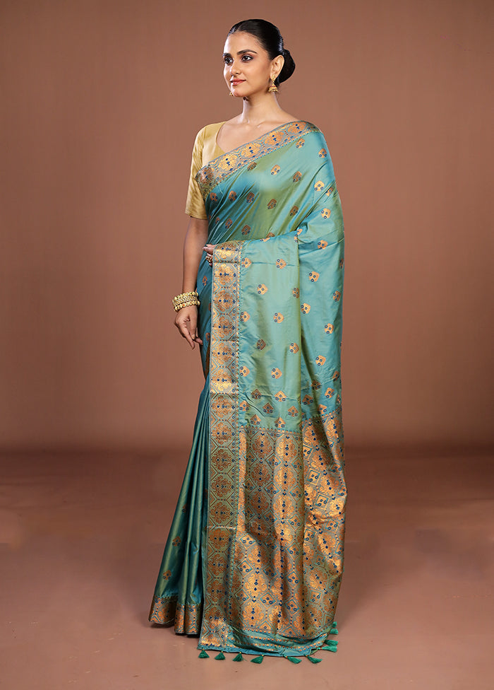 Green Assam Silk Saree With Blouse Piece