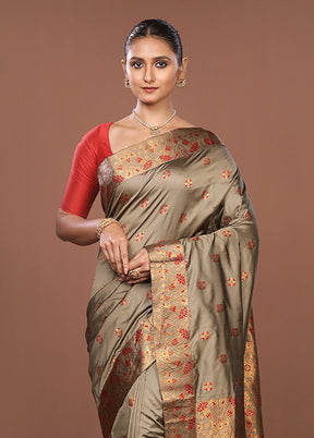 Grey Assam Silk Saree With Blouse Piece