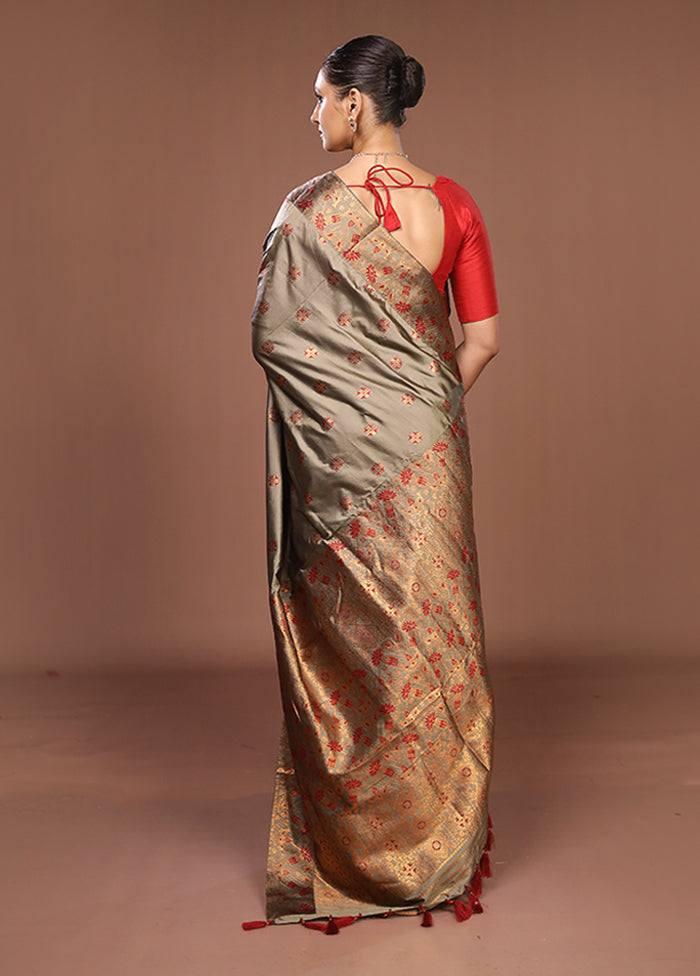 Grey Assam Silk Saree With Blouse Piece