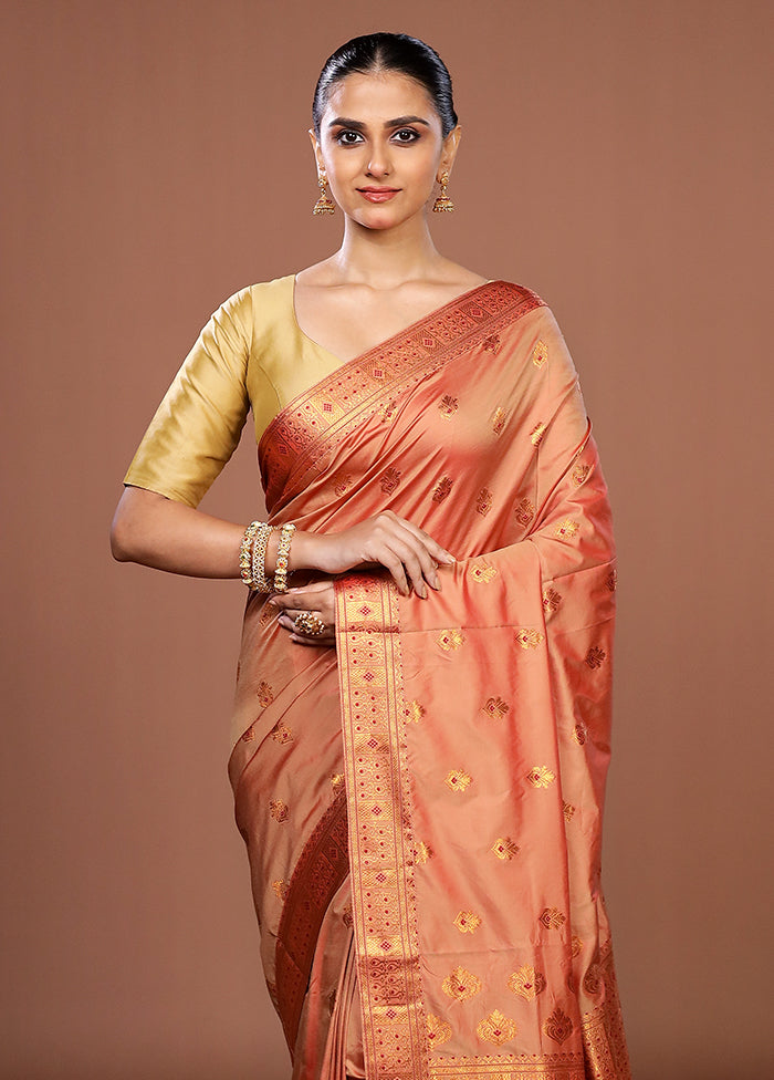 Pink Assam Silk Saree With Blouse Piece