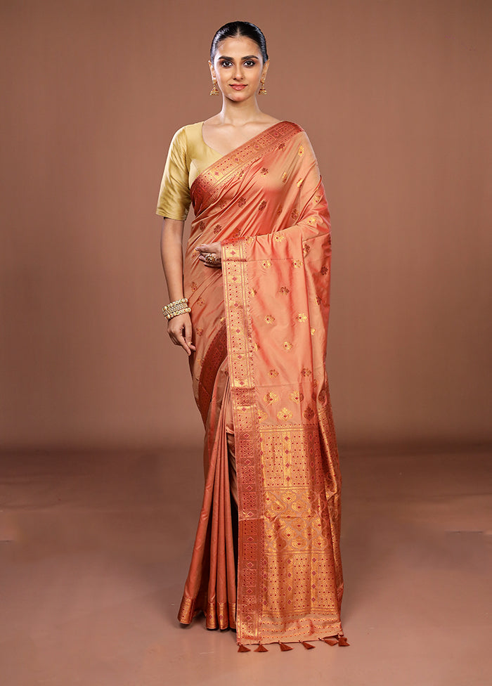 Pink Assam Silk Saree With Blouse Piece