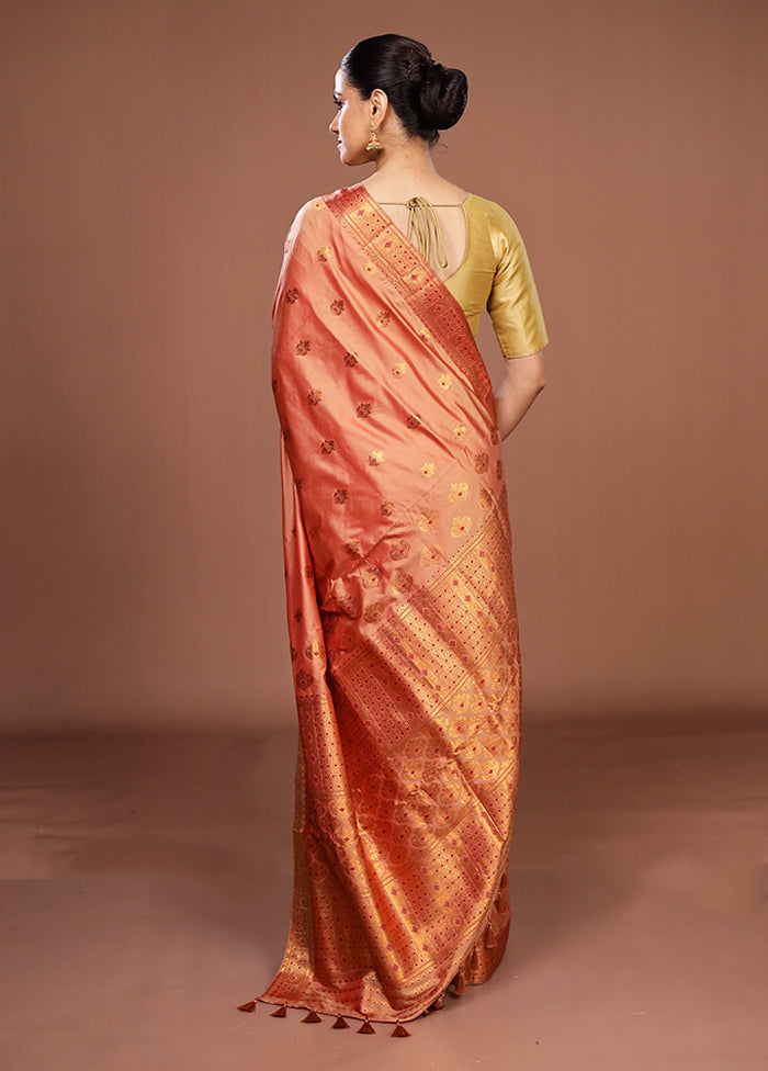 Pink Assam Silk Saree With Blouse Piece