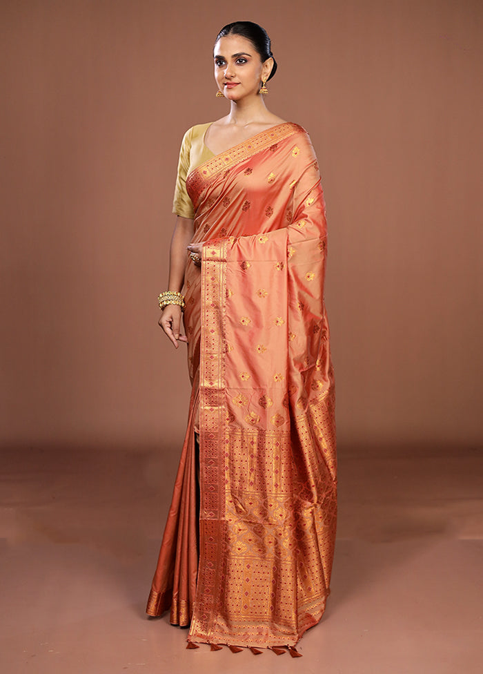 Pink Assam Silk Saree With Blouse Piece