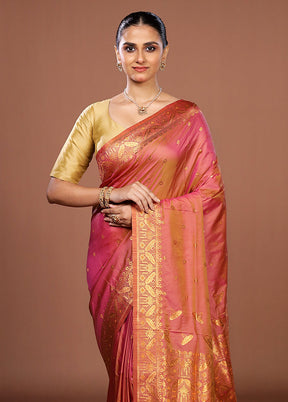 Pink Assam Silk Saree With Blouse Piece