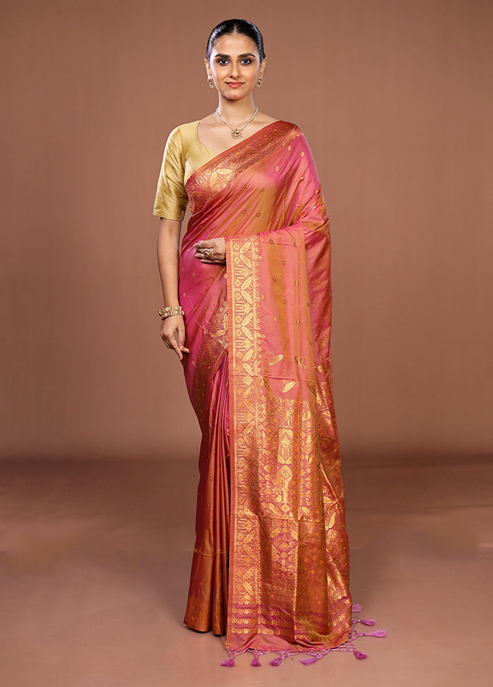 Pink Assam Silk Saree With Blouse Piece