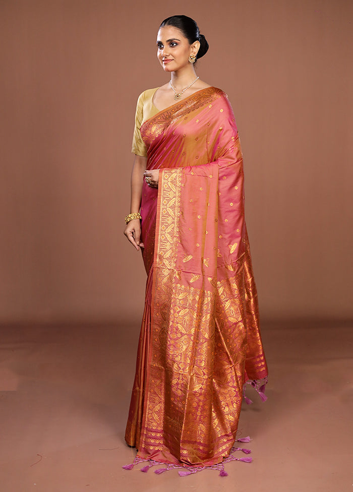 Pink Assam Silk Saree With Blouse Piece
