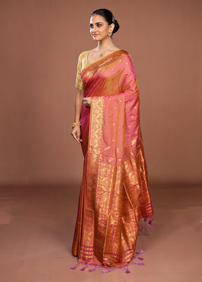 Pink Assam Silk Saree With Blouse Piece