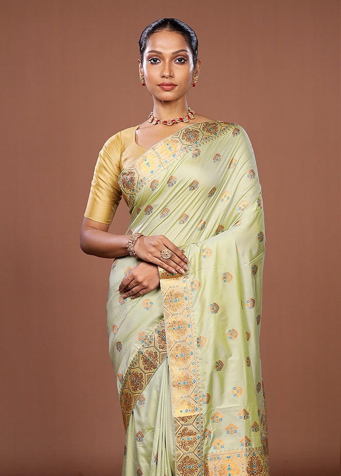 Green Assam Silk Saree With Blouse Piece