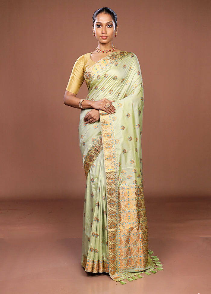 Green Assam Silk Saree With Blouse Piece