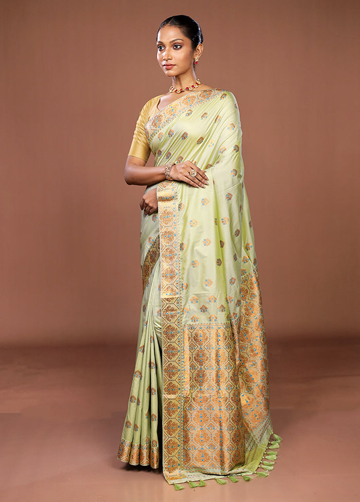 Green Assam Silk Saree With Blouse Piece