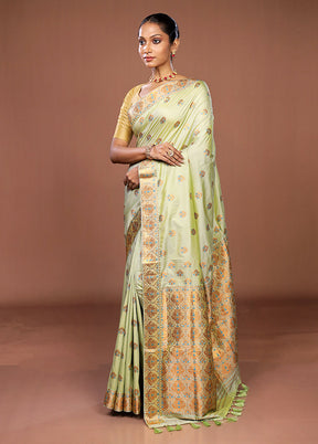 Green Assam Silk Saree With Blouse Piece