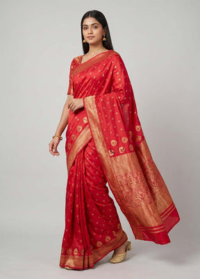 Red Assam Silk Saree With Blouse Piece