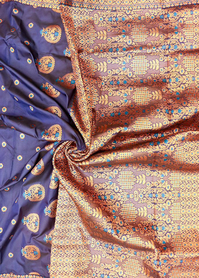 Purple Assam Silk Saree With Blouse Piece