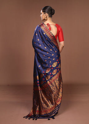 Blue Assam Silk Saree With Blouse Piece
