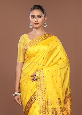 Yellow Assam Silk Saree With Blouse Piece