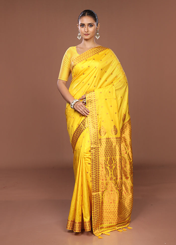 Yellow Assam Silk Saree With Blouse Piece