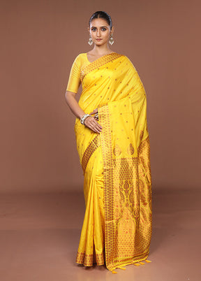 Yellow Assam Silk Saree With Blouse Piece