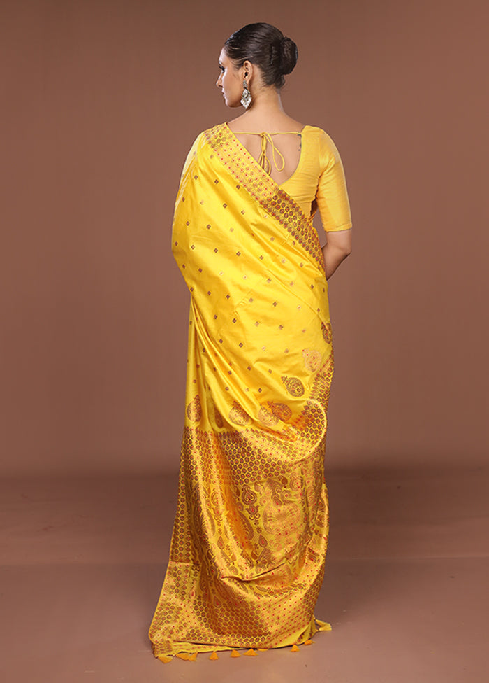 Yellow Assam Silk Saree With Blouse Piece