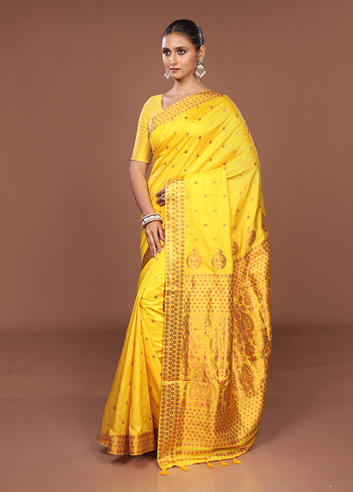 Yellow Assam Silk Saree With Blouse Piece