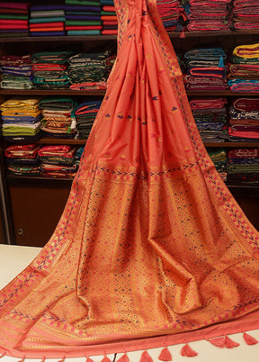 Peach Assam Silk Saree With Blouse Piece