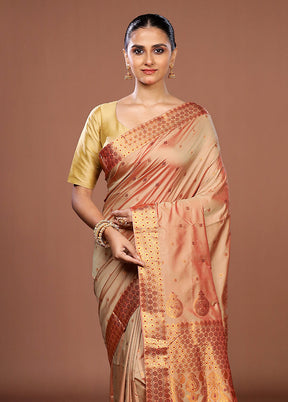 Cream Assam Silk Saree With Blouse Piece