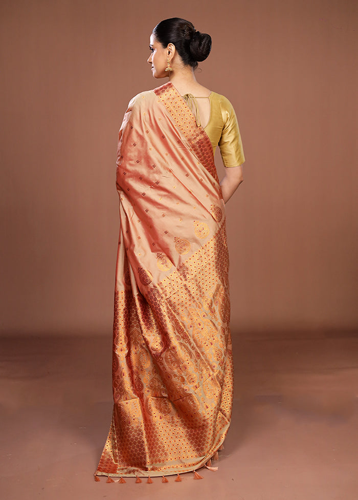 Cream Assam Silk Saree With Blouse Piece