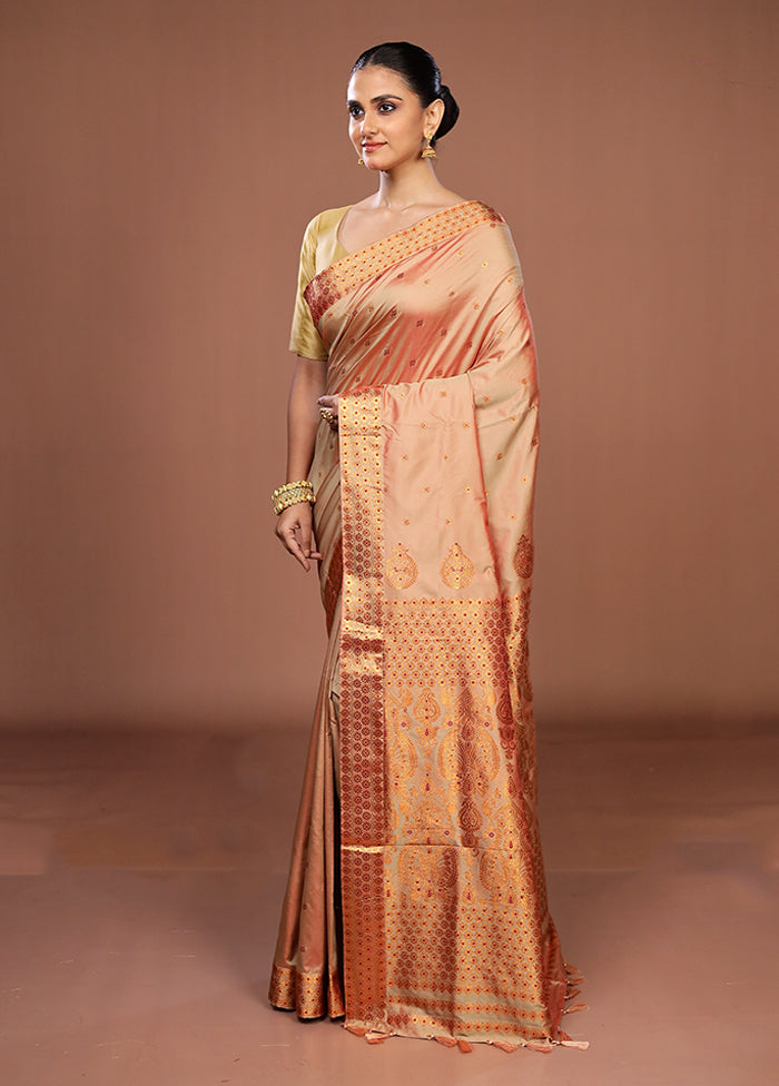 Cream Assam Silk Saree With Blouse Piece