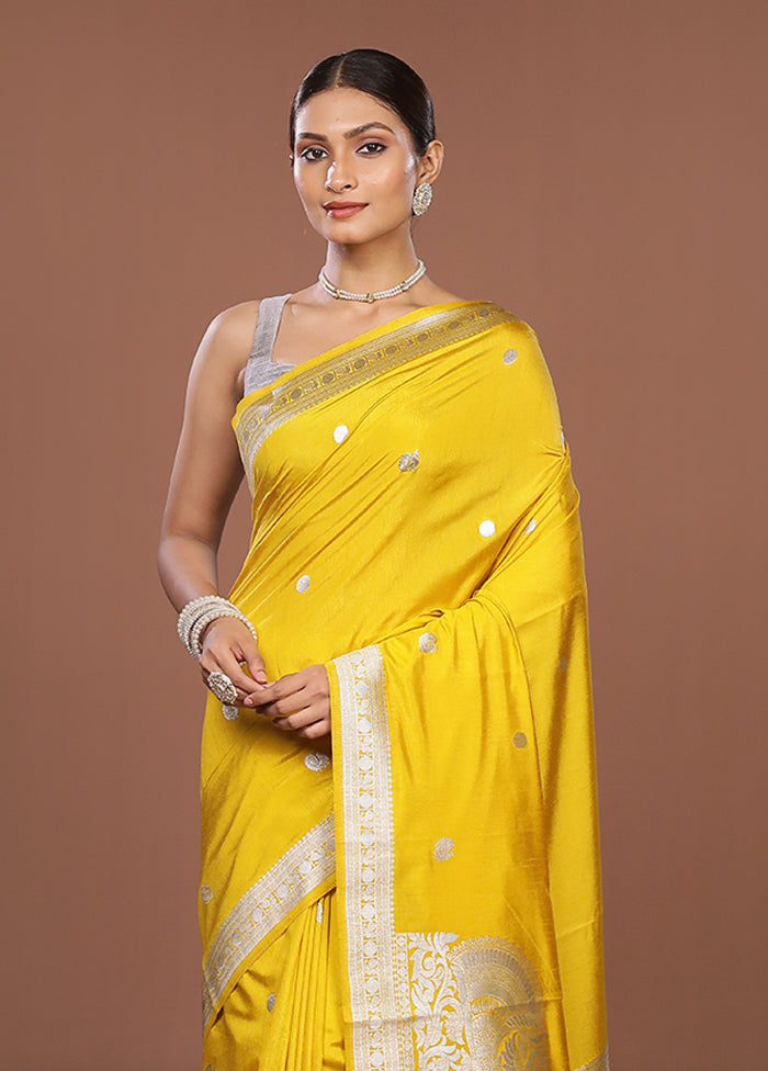 Yellow Dupion Silk Saree With Blouse Piece