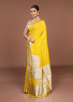 Yellow Dupion Silk Saree With Blouse Piece