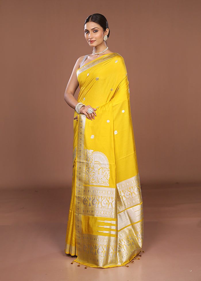 Yellow Dupion Silk Saree With Blouse Piece